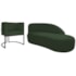 Kit Divã Luna 160cm Lado Direito e 01 Poltrona Base de Ferro Preto Linho Verde