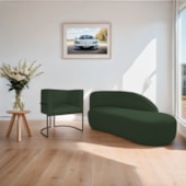 Kit Divã Luna 160cm Lado Direito e 01 Poltrona Base de Ferro Preto Linho Verde