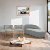 Kit Divã Luna 160cm Lado Direito e 02 Poltronas Base de Ferro Dourado Bouclé Cinza