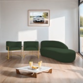 Kit Divã Luna 160cm Lado Direito e 02 Poltronas Base de Ferro Dourado Linho Verde