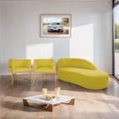 Kit Divã Luna 160cm Lado Direito e 02 Poltronas Base de Ferro Dourado Suede Amarelo