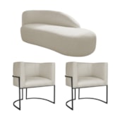 Kit Divã Luna 160cm Lado Direito e 02 Poltronas Base de Ferro Preto Bouclé Bege