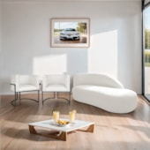 Kit Divã Luna 160cm Lado Direito e 02 Poltronas Base de Ferro Preto Bouclé Branco