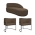 Kit Divã Luna 160cm Lado Direito e 02 Poltronas Base de Ferro Preto Suede Marrom