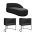Kit Divã Luna 160cm Lado Direito e 02 Poltronas Base de Ferro Preto Suede Preto