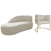 Kit Divã Luna 160cm Lado Esquerdo e 01 Poltrona Base de Ferro Dourado Bouclé Bege