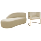 Kit Divã Luna 160cm Lado Esquerdo e 01 Poltrona Base de Ferro Dourado Suede Bege