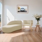 Kit Divã Luna 160cm Lado Esquerdo e 01 Poltrona Base de Ferro Dourado Suede Bege