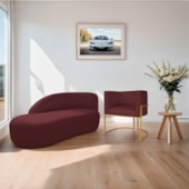 Kit Divã Luna 160cm Lado Esquerdo e 01 Poltrona Base de Ferro Dourado Suede Bordo