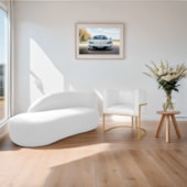 Kit Divã Luna 160cm Lado Esquerdo e 01 Poltrona Base de Ferro Dourado Suede Branco