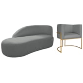 Kit Divã Luna 160cm Lado Esquerdo e 01 Poltrona Base de Ferro Dourado Suede Cinza