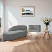 Kit Divã Luna 160cm Lado Esquerdo e 01 Poltrona Base de Ferro Dourado Suede Cinza
