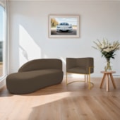 Kit Divã Luna 160cm Lado Esquerdo e 01 Poltrona Base de Ferro Dourado Suede Marrom