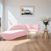 Kit Divã Luna 160cm Lado Esquerdo e 01 Poltrona Base de Ferro Dourado Suede Rosa Bebe