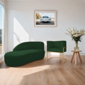 Kit Divã Luna 160cm Lado Esquerdo e 01 Poltrona Base de Ferro Dourado Suede Verde