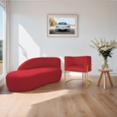 Kit Divã Luna 160cm Lado Esquerdo e 01 Poltrona Base de Ferro Dourado Suede Vermelho