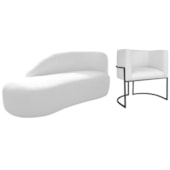 Kit Divã Luna 160cm Lado Esquerdo e 01 Poltrona Base de Ferro Preto Suede Branco