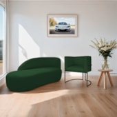 Kit Divã Luna 160cm Lado Esquerdo e 01 Poltrona Base de Ferro Preto Suede Verde