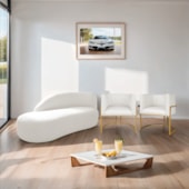 Kit Divã Luna 160cm Lado Esquerdo e 02 Poltronas Base de Ferro Dourado Bouclé Branco