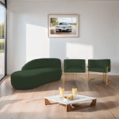 Kit Divã Luna 160cm Lado Esquerdo e 02 Poltronas Base de Ferro Dourado Linho Verde