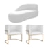 Kit Divã Luna 160cm Lado Esquerdo e 02 Poltronas Base de Ferro Dourado Suede Branco