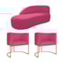 Kit Divã Luna 160cm Lado Esquerdo e 02 Poltronas Base de Ferro Dourado Suede Pink