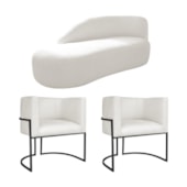 Kit Divã Luna 160cm Lado Esquerdo e 02 Poltronas Base de Ferro Preto Bouclé Branco