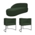 Kit Divã Luna 160cm Lado Esquerdo e 02 Poltronas Base de Ferro Preto Linho Verde