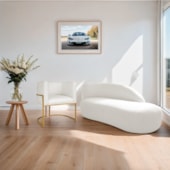 Kit Divã Luna 185cm Lado Direito e 01 Poltrona Base de Ferro Dourado Bouclé Branco