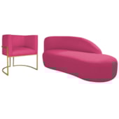 Kit Divã Luna 185cm Lado Direito e 01 Poltrona Base de Ferro Dourado Suede Pink