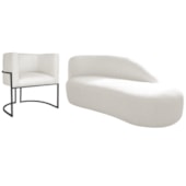 Kit Divã Luna 185cm Lado Direito e 01 Poltrona Base de Ferro Preto Bouclé Branco