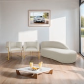 Kit Divã Luna 185cm Lado Direito e 02 Poltronas Base de Ferro Dourado Bouclé Bege