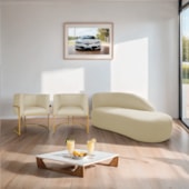 Kit Divã Luna 185cm Lado Direito e 02 Poltronas Base de Ferro Dourado Suede Bege