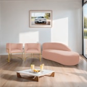 Kit Divã Luna 185cm Lado Direito e 02 Poltronas Base de Ferro Dourado Suede Rose