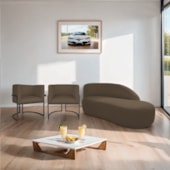 Kit Divã Luna 185cm Lado Direito e 02 Poltronas Base de Ferro Preto Suede Marrom