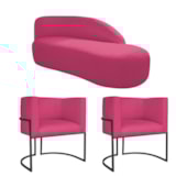 Kit Divã Luna 185cm Lado Direito e 02 Poltronas Base de Ferro Preto Suede Pink