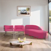Kit Divã Luna 185cm Lado Direito e 02 Poltronas Base de Ferro Preto Suede Pink