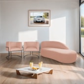 Kit Divã Luna 185cm Lado Direito e 02 Poltronas Base de Ferro Preto Suede Rose