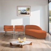 Kit Divã Luna 185cm Lado Direito e 02 Poltronas Base de Ferro Preto Suede Terracota