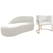 Kit Divã Luna 185cm Lado Esquerdo e 01 Poltrona Base de Ferro Dourado Bouclé Branco
