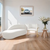Kit Divã Luna 185cm Lado Esquerdo e 01 Poltrona Base de Ferro Dourado Bouclé Branco