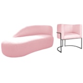 Kit Divã Luna 185cm Lado Esquerdo e 01 Poltrona Base de Ferro Preto Suede Rosa Bebe