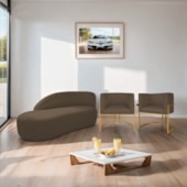 Kit Divã Luna 185cm Lado Esquerdo e 02 Poltronas Base de Ferro Dourado Suede Marrom