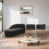Kit Divã Luna 185cm Lado Esquerdo e 02 Poltronas Base de Ferro Dourado Suede Preto