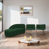 Kit Divã Luna 185cm Lado Esquerdo e 02 Poltronas Base de Ferro Preto Suede Verde