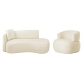 Kit Divã Recamier 150cm e Poltrona Luxo Suíça Lado Direito Bouclé Bege