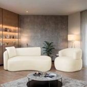 Kit Divã Recamier 150cm e Poltrona Luxo Suíça Lado Direito Bouclé Bege