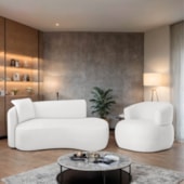 Kit Divã Recamier 150cm e Poltrona Luxo Suíça Lado Direito Bouclé Branco