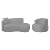 Kit Divã Recamier 150cm e Poltrona Luxo Suíça Lado Direito Bouclé Cinza