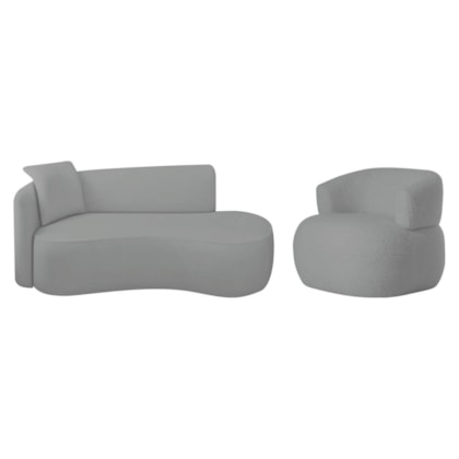 Kit Divã Recamier 150cm e Poltrona Luxo Suíça Lado Direito Bouclé Cinza